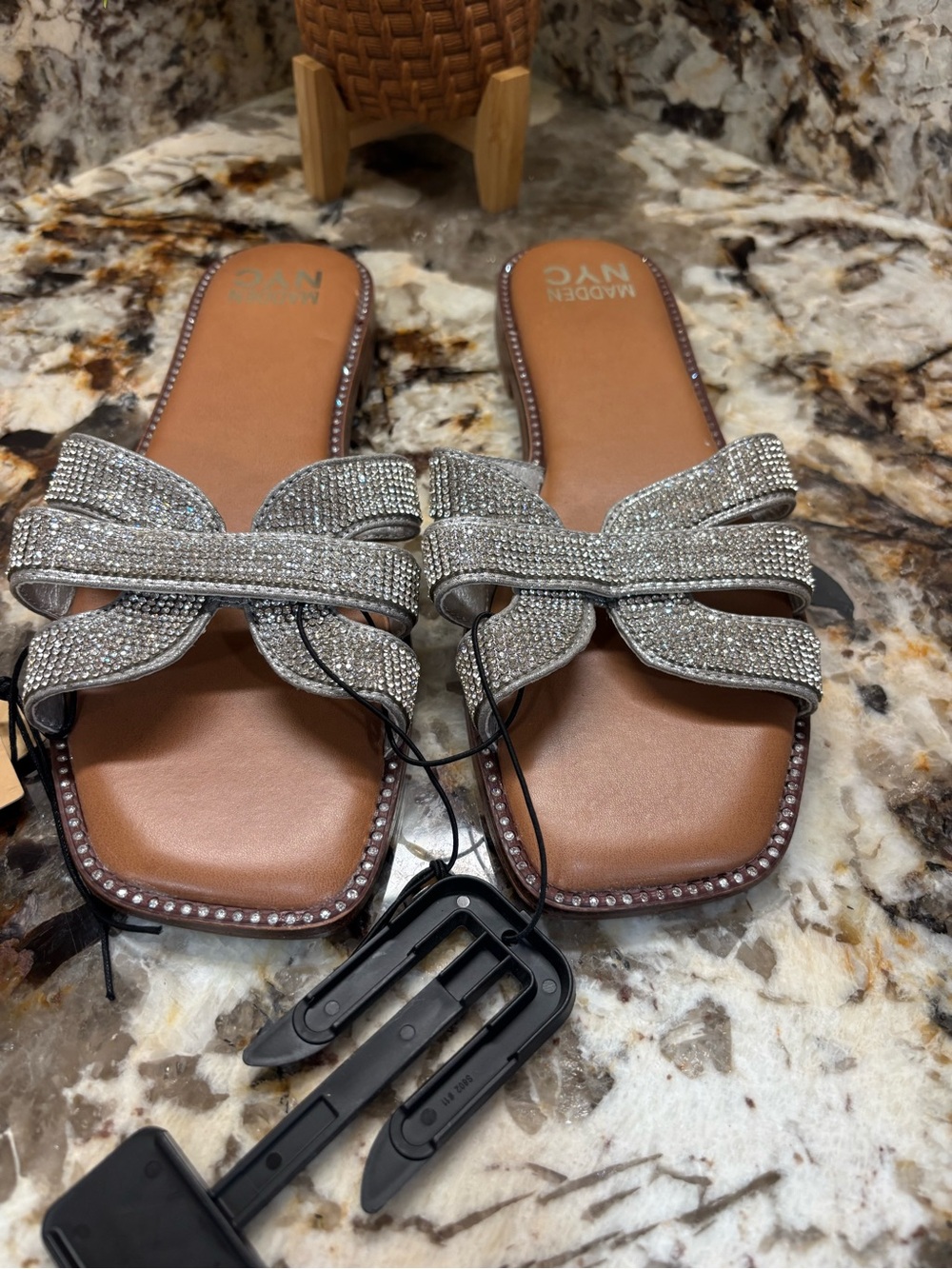Madden NYC Silver Crystal Bow Slide Sandals - Picture 3 of 5